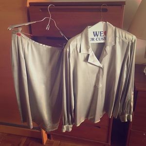 Grey silk blouse and skirt set